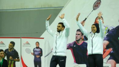 ادهم حاتم وضحى هاني لاعبا المنتخب الوطني للريشة الطائرة