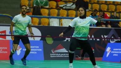 ادهم حاتم وضحى هاني لاعبا المنتخب المصري للريشة الطائرة