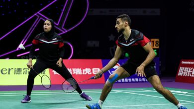 ادهم حاتم وضحى هاني لاعبا منتخب مصر للريشة الطائرة