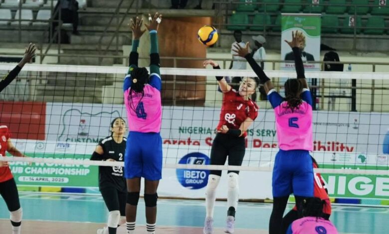 من مباراة الاهلي ومايو كانو الكاميروني ببطولة إفريقيا لسيدات الطائرة